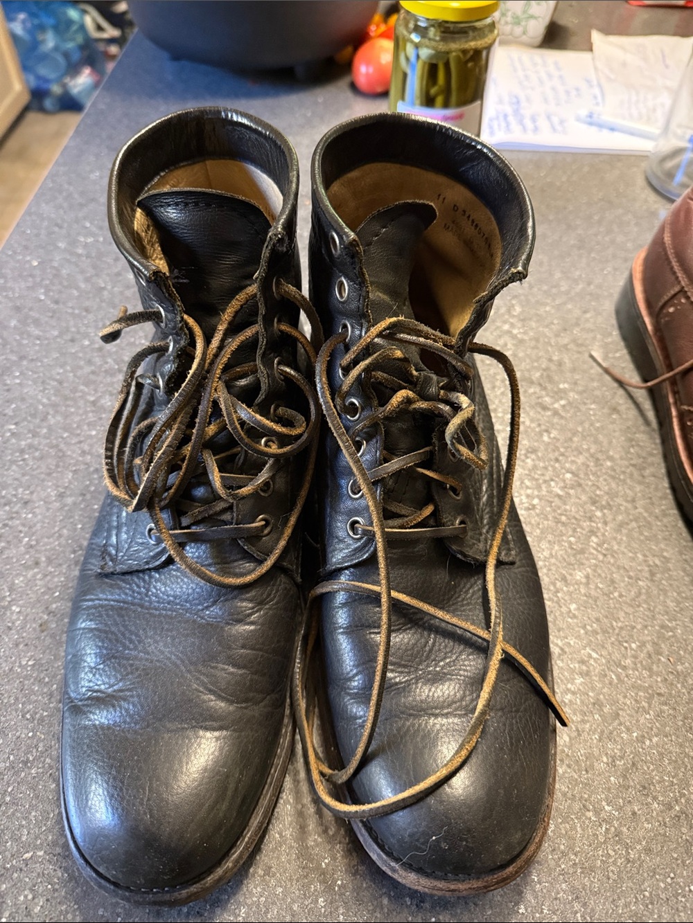 Frye Black Leather Lace-Up Work Boots
